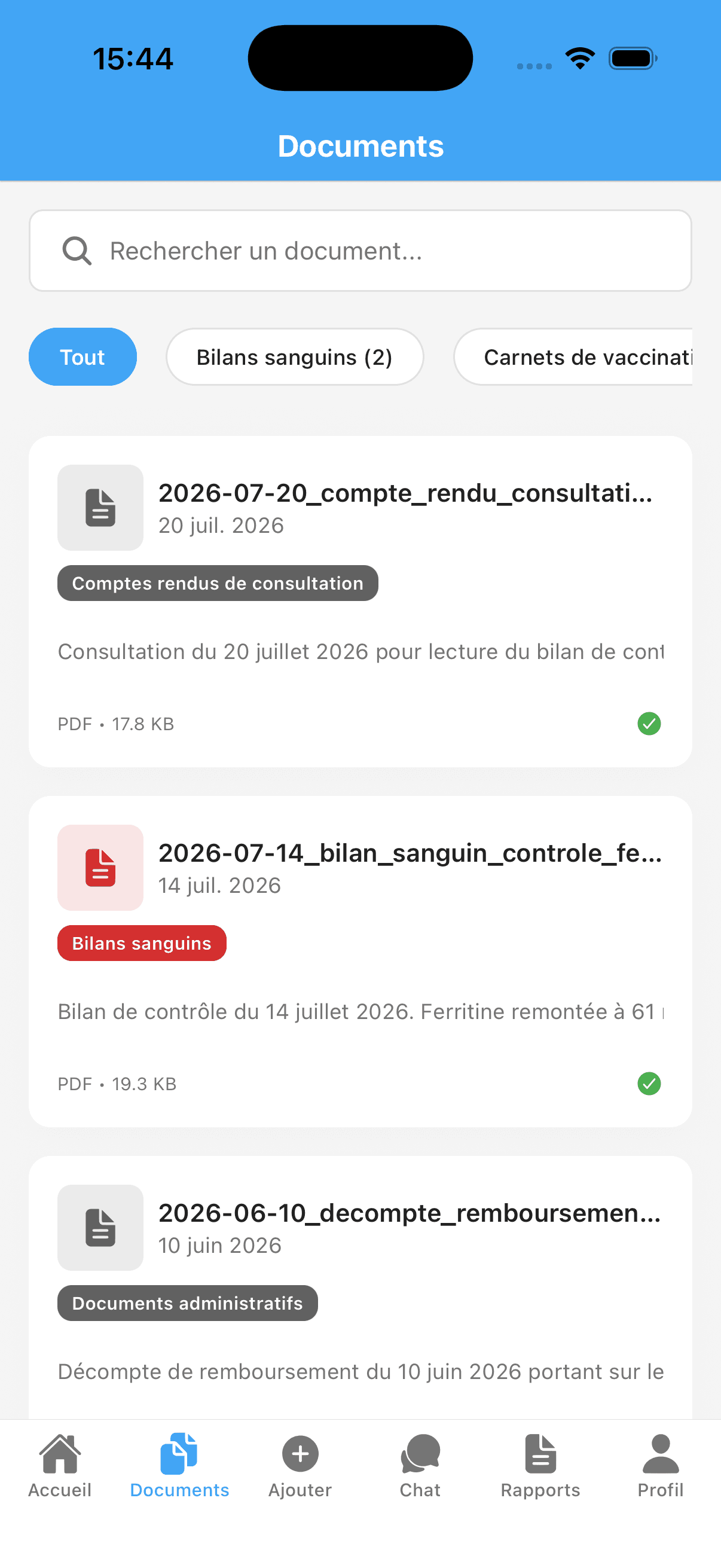 The document list, in the naming convention the pipeline applies: date, then type, then subject.