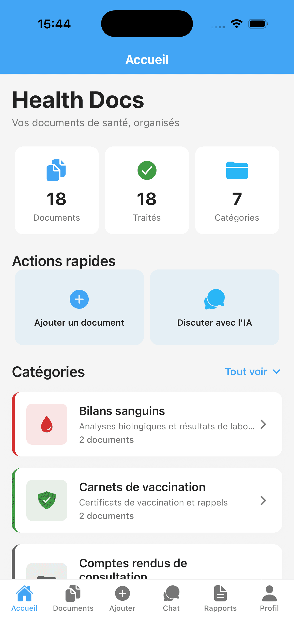 The dashboard, on a synthetic record. The real one gets no screenshots, which is the point of the whole project.