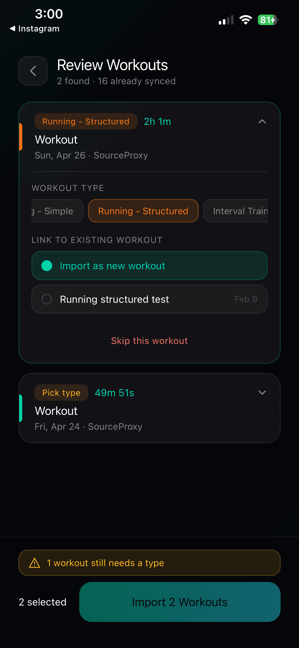 Importing from Apple Health, with the already synced sessions filtered out